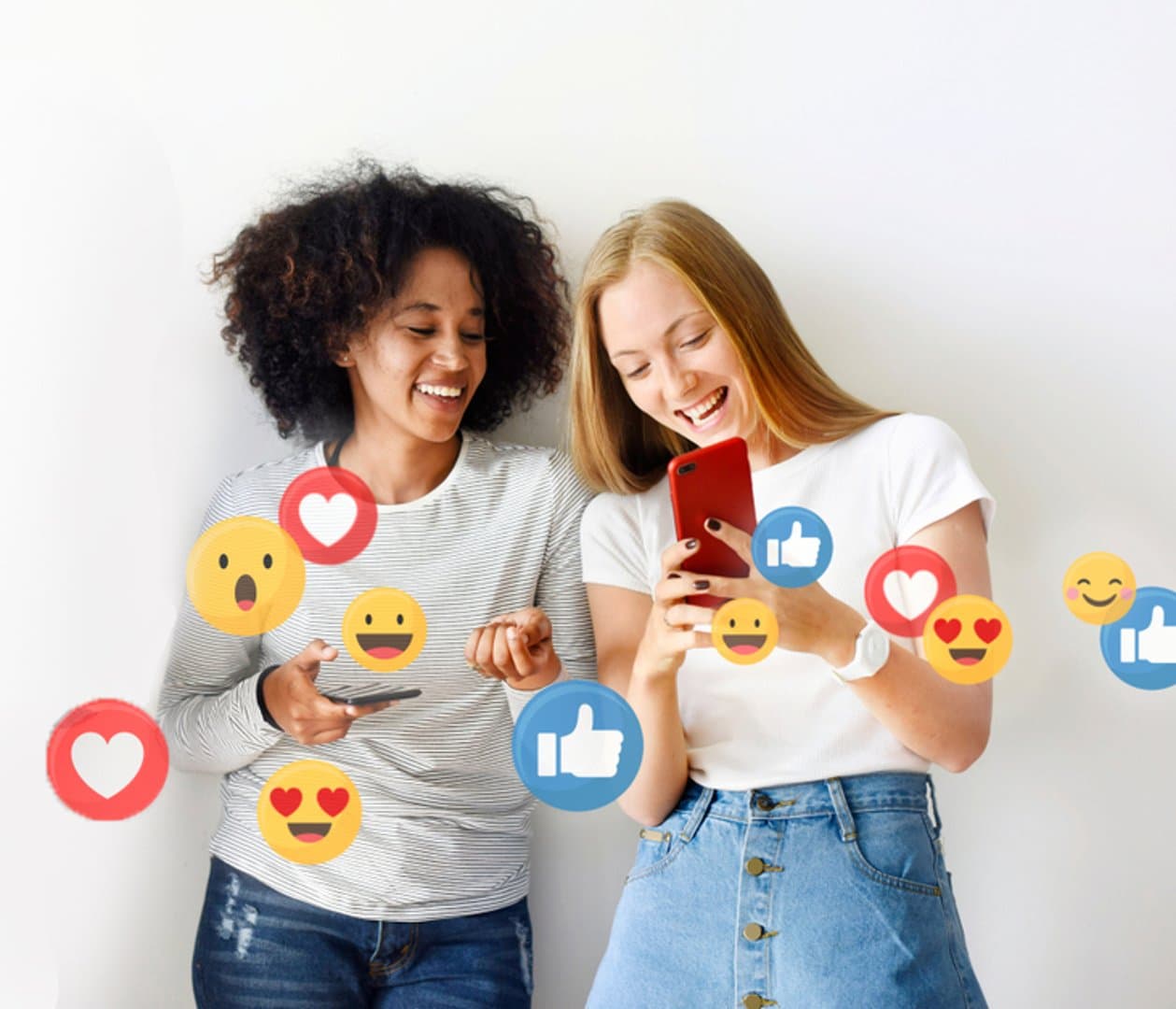 a group of 3 womens sitting on a couch holding a tablet using social media